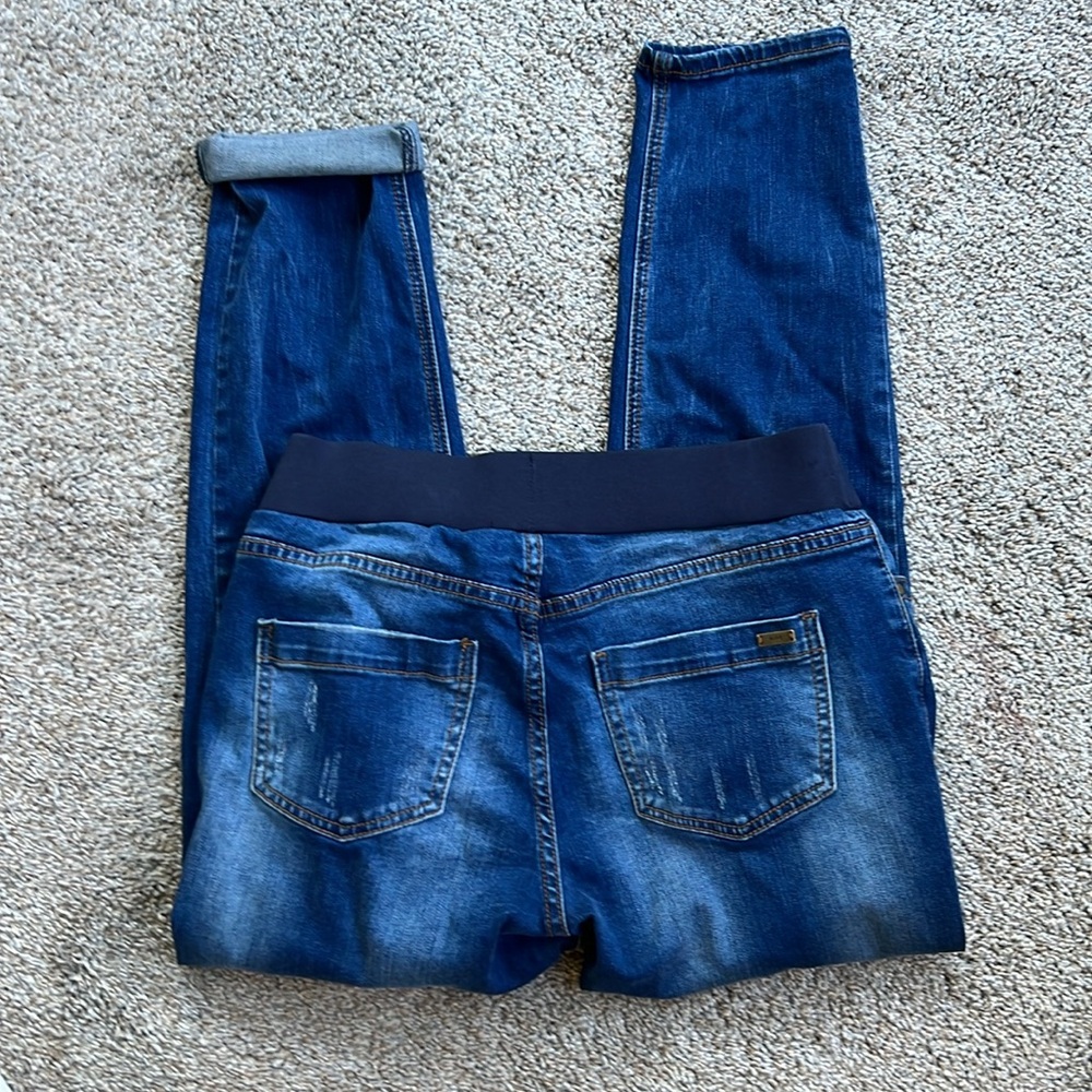 Ripe Maternity Blue Distressed Boyfriend Maternity Jeans - M